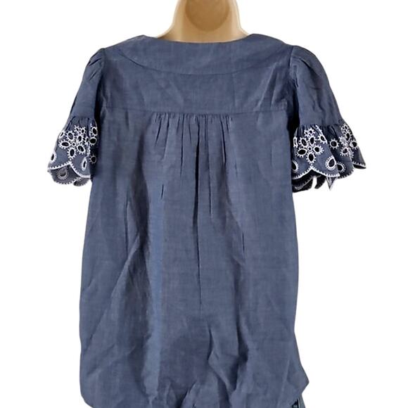 Isaac Mizrahi Live! Cotton Lawn Split Neck Embroidered Blouse size XS NWOT - Picture 4 of 7